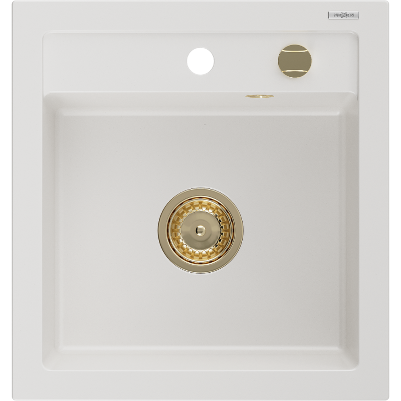 Mexen Vito granito kriauklė 1-skyrius 520 x 490 mm, balta, sifonas auksinis - 6503521000-20-G