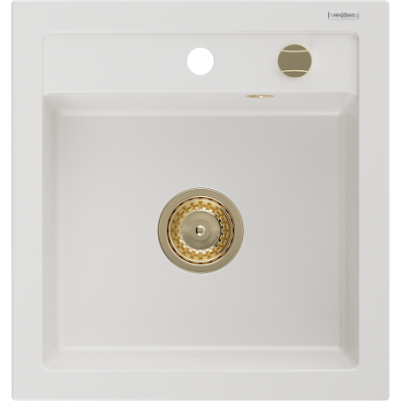 Mexen Vito granito kriauklė 1-skyrius 520 x 490 mm, balta, sifonas auksinis - 6503521000-20-G