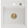 Mexen Vito granitinė vienos kameros kriauklė 520 x 490 mm, balta, auksinis sifonas - 6503521000-20-G