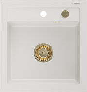 Mexen Vito granitinė vienos kameros kriauklė 520 x 490 mm, balta, auksinis sifonas - 6503521000-20-G
