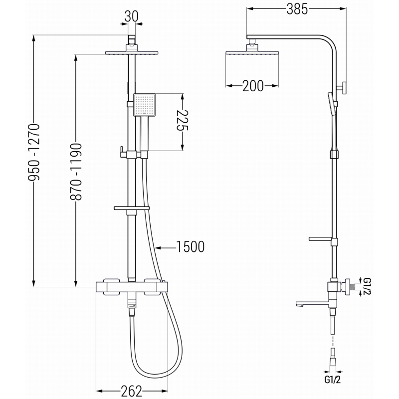 Mexen CQ45 vonios-dušo komplektas su lietaus dušo galvute ir termostatiniu maišytuvu, auksinis - 779104595-50