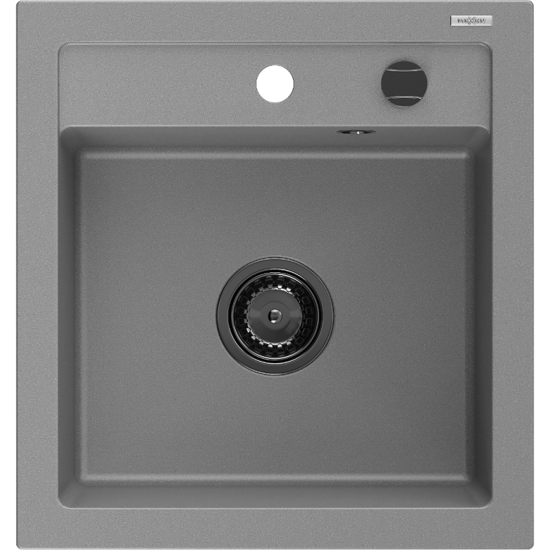 Mexen Vito granitinė vienos kameros kriauklė 520 x 490 mm, pilka, juodas sifonas - 6503521000-71-B