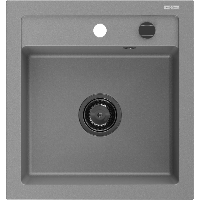 Mexen Vito granitinė vienos sekcijos plautuvė, 520 x 490 mm, pilka, juodas sifonas - 6503521000-71-B