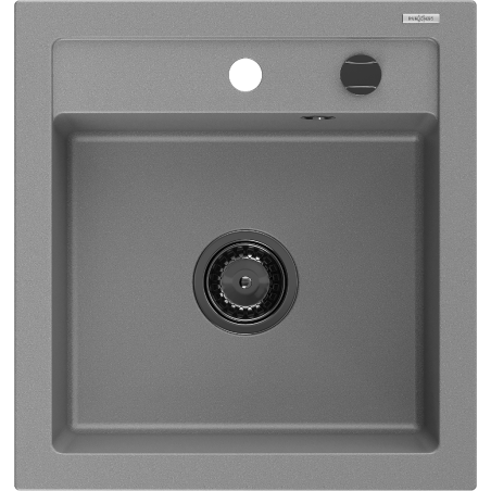 Mexen Vito granitinė vienos kameros kriauklė 520 x 490 mm, pilka, juodas sifonas - 6503521000-71-B