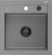 Mexen Vito granitinė vienos kameros kriauklė 520 x 490 mm, pilka, juodas sifonas - 6503521000-71-B