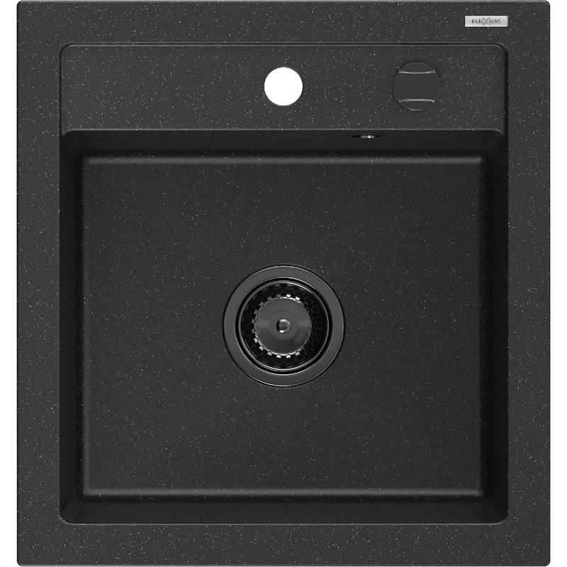 Mexen Vito granitinė plautuvė 1 skyrius 520 x 490 mm, juoda/sidabrinė metalo spalva, juodas sifonas - 6503521000-73-B