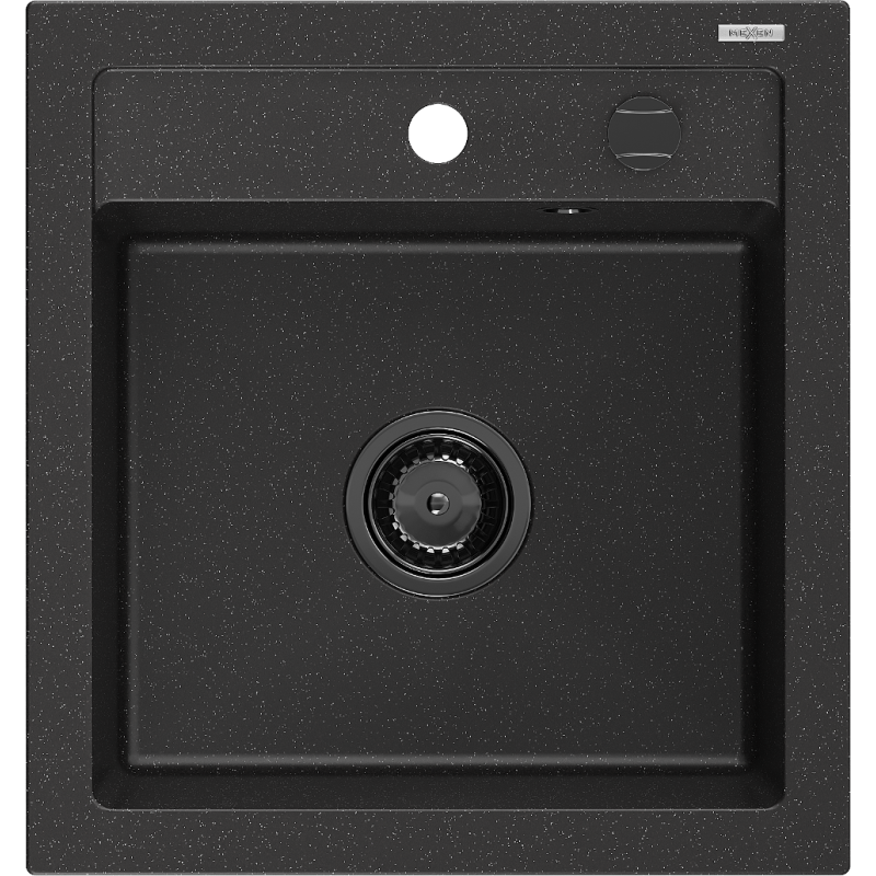 Mexen Vito granitinė vienos kameros kriauklė 520 x 490 mm, juoda/sidabrinė metalika, juodas sifonas - 6503521000-73-B