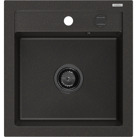 Mexen Vito granitinis kriauklė vienos sekcijos 520 x 490 mm, juoda/auksinė metalika, juodas sifonas - 6503521000-75-B