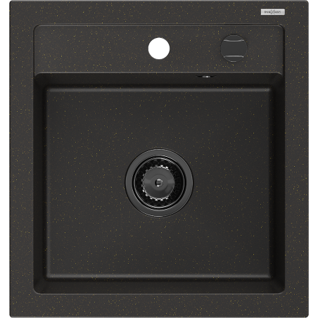 Mexen Vito vienguba granitinė plautuvė 520 x 490 mm, Juoda/Auksinė metallic, sifonas Juoda - 6503521000-75-B
