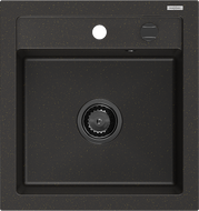 Mexen Vito granitinis kriauklė vienos sekcijos 520 x 490 mm, juoda/auksinė metalika, juodas sifonas - 6503521000-75-B