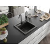 Mexen Vito granitinė vienos plautuvės kriauklė 520 x 490 mm, juoda/aukso metalikas, sifonas juodas - 6503521000-75-B