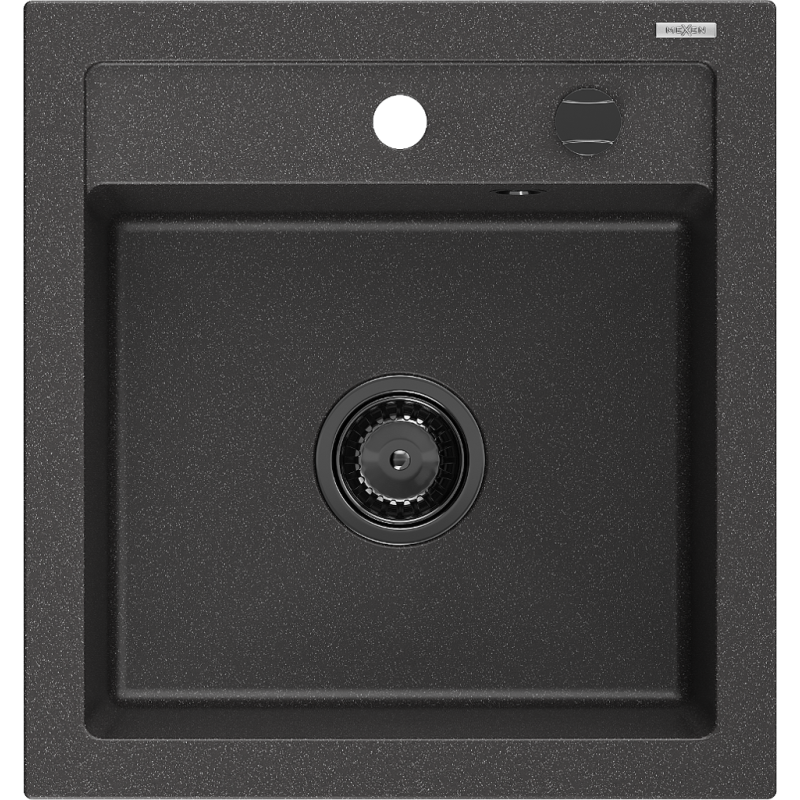 Mexen Vito granitinė plautuvė su vienu skyriumi 520 x 490 mm, juoda taškuota, juodas sifonas - 6503521000-76-B