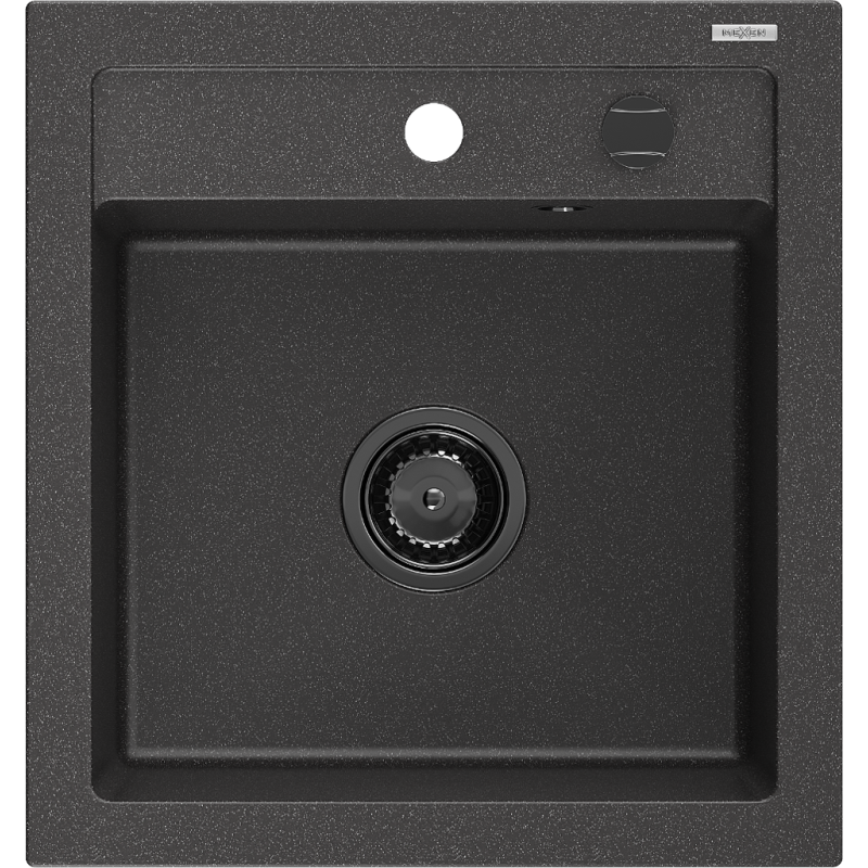 Mexen Vito vienguba granitinė plautuvė 520 x 490 mm, Juodai dėmėtas, sifonas Juoda - 6503521000-76-B