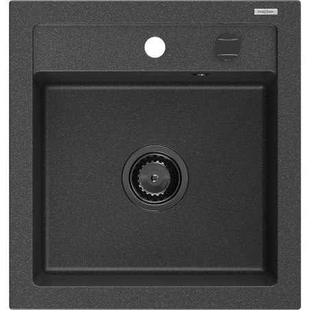 Mexen Vito granitinė plautuvė su vienu skyriumi 520 x 490 mm, juoda taškuota, juodas sifonas - 6503521000-76-B