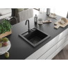 Mexen Vito granitinė vienos kameros plautuvė 520 x 490 mm, juoda, juodas sifonas - 6503521000-77-B
