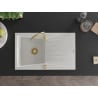 Mexen Cesar vienguba granitinė plautuvė su džiovykle 775 x 470 mm, Balta, sifonas Auksinė - 6514771010-20-G