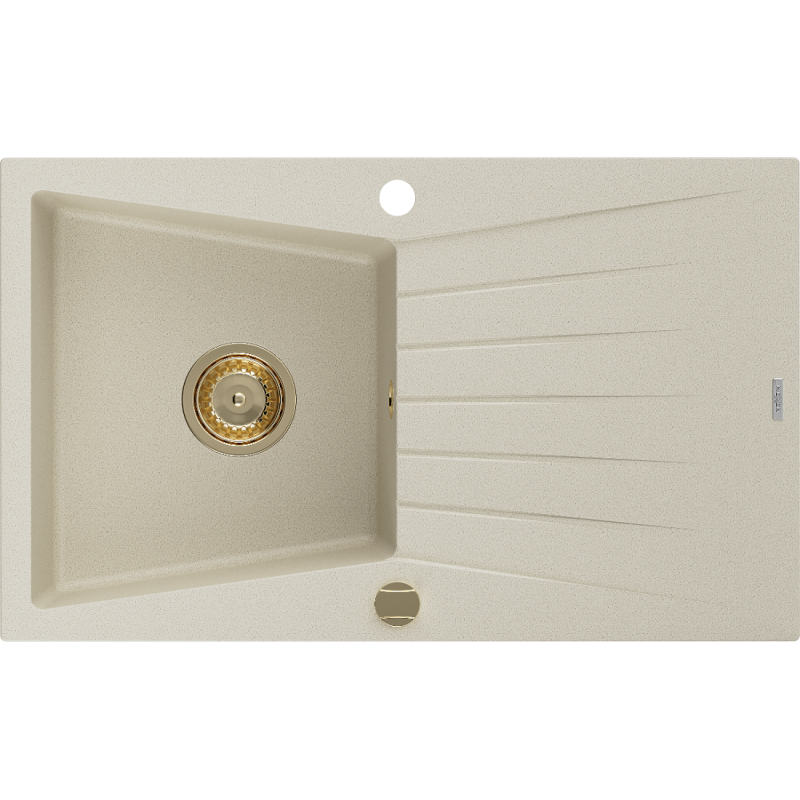 Mexen Cesar granito kriauklė su nusausintuvu, 1 skyrius, 775 x 470 mm, smėlio spalvos, sifonas auksinis - 6514771010-69-G