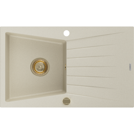 Mexen Cesar granito kriauklė su nusausintuvu, 1 skyrius, 775 x 470 mm, smėlio spalvos, sifonas auksinis - 6514771010-69-G