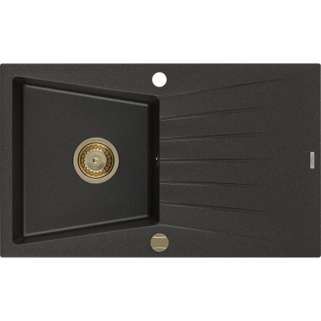Mexen Cesar vienguba granitinė plautuvė su džiovykle 775 x 470 mm, Juoda/Auksinė metallic, sifonas Auksinė - 6514771010-75-G