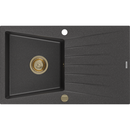 Mexen Cesar vienos kameros granito plautuvė su nutekėjimu 775 x 470 mm, juodas taškuotas, sifonas auksinis - 6514771010-76-G