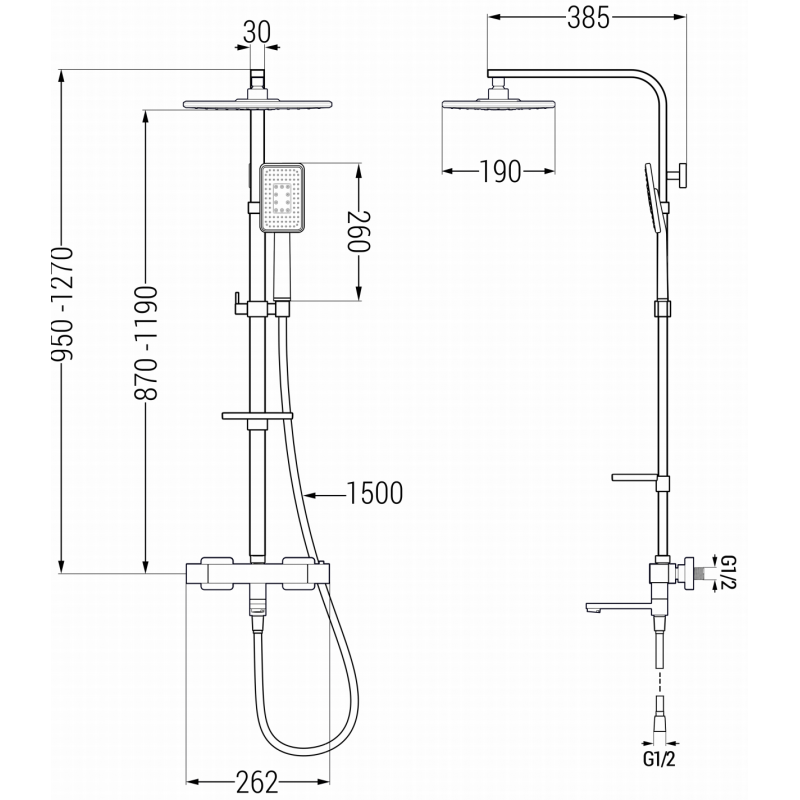 Mexen CQ54 vonios ir dušo rinkinys su lietučiu ir termostato maišytuvu, juodas / chromuotas - 779105495-71