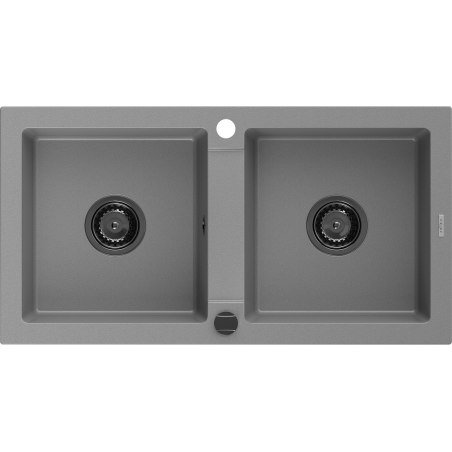 Mexen Mario dviguba granitinė plautuvė 820 x 436 mm, Pilka, sifonas Juoda - 6504822000-71-B