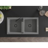 Mexen Mario granitinė dviejų skyrių kriauklė 820 x 436 mm, pilka, juodas sifonas - 6504822000-71-B