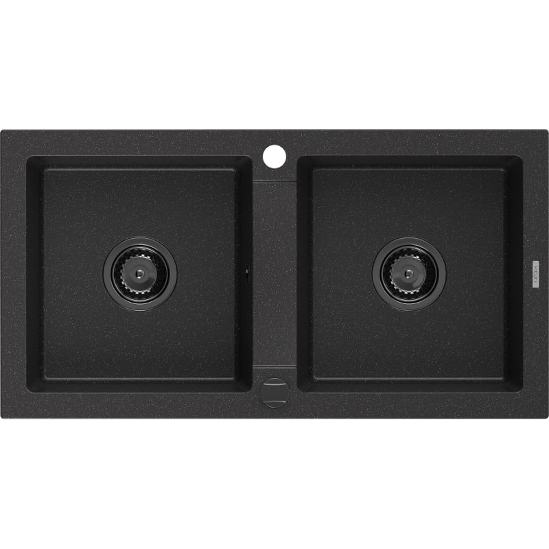 Mexen Mario granitinė dviejų kamerų plautuvė 820 x 436 mm, juoda/sidabrinis metalikas, juodas sifonas - 6504822000-73-B