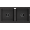 Mexen Mario 2 kamerų granitinė plautuvė 820 x 436 mm, juoda/sidabrinė metaliko, juodas sifonas - 6504822000-73-B