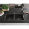 Mexen Mario granitinė plautuvė su dviem kameromis 820 x 436 mm, juoda/aukso metalo efektas, juodas sifonas - 6504822000-75-B
