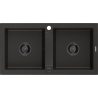 Mexen Mario granitinė plautuvė su dviem kameromis 820 x 436 mm, juoda/aukso metalo efektas, juodas sifonas - 6504822000-75-B