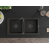 Mexen Mario granitinė plautuvė su dviem kameromis 820 x 436 mm, juoda/aukso metalo efektas, juodas sifonas - 6504822000-75-B