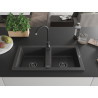 Mexen Mario granito kriauklė su dviem kameromis 820 x 436 mm, juoda su dėmėmis, juodas sifonas - 6504822000-76-B