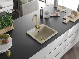 Mexen Milo granito virtuv?s kriaukl? 1 skyrius 435 x 410 mm, sm?lin? spalva, auksinis sifonas - 6505441000-69-G