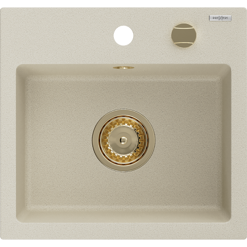 Mexen Milo granito virtuv?s kriaukl? 1 skyrius 435 x 410 mm, sm?lin? spalva, auksinis sifonas - 6505441000-69-G