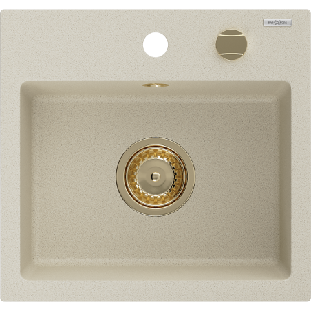 Mexen Milo granito virtuv?s kriaukl? 1 skyrius 435 x 410 mm, sm?lin? spalva, auksinis sifonas - 6505441000-69-G