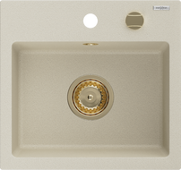 Mexen Milo granito virtuv?s kriaukl? 1 skyrius 435 x 410 mm, sm?lin? spalva, auksinis sifonas - 6505441000-69-G