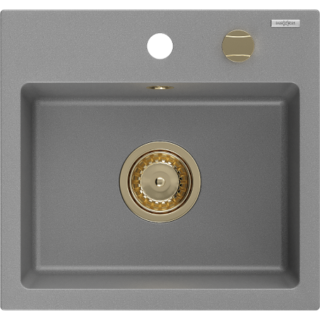 Mexen Milo grindinis virtuvinis kriauklė 1 kamerų 435 x 410 mm, pilkas, auksinis sifonas - 6505441000-71-G