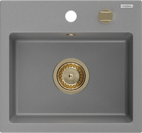 Mexen Milo granitinė plautuvė su 1 kamera 435 x 410 mm, pilka, auksinis sifonas - 6505441000-71-G