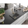 Mexen Milo granitinis vienos kameros plautuvė 435 x 410 mm, pilka, auksinis sifonas - 6505441000-71-G