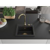 Mexen Milo granitinė vienašakė plautuvė 435 x 410 mm, juoda/sidabrinė metalo spalva, auksinis sifonas - 6505441000-73-G