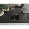 Mexen Milo granito virtuvės plautuvė 1 sekcija 435 x 410 mm, juoda/auksinė metalika, sifonas auksinis - 6505441000-75-G