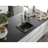 Mexen Milo granito virtuvės plautuvė 1 sekcija 435 x 410 mm, juoda/auksinė metalika, sifonas auksinis - 6505441000-75-G