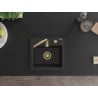 Mexen Milo granitinis vienos kameros plautuvė 435 x 410 mm, juoda/auksinis metalikas, auksinis sifonas - 6505441000-75-G
