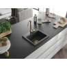 Mexen Milo granito kriauklė su viena plautuve 435 x 410 mm, juoda taškuota, aukso sifonas - 6505441000-76-G
