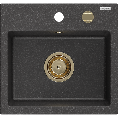 Mexen Milo granito kriauklė su viena plautuve 435 x 410 mm, juoda taškuota, aukso sifonas - 6505441000-76-G