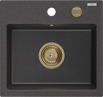 Mexen Milo granito plautuvė 1-dalinė 435 x 410 mm, juoda dėmėta, sifonas auksinis - 6505441000-76-G