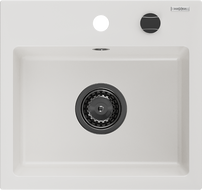Mexen Milo granitinė virtuvės kriauklė 1 kamerų 435 x 410 mm, balta, juodas sifonas - 6505441000-20-B