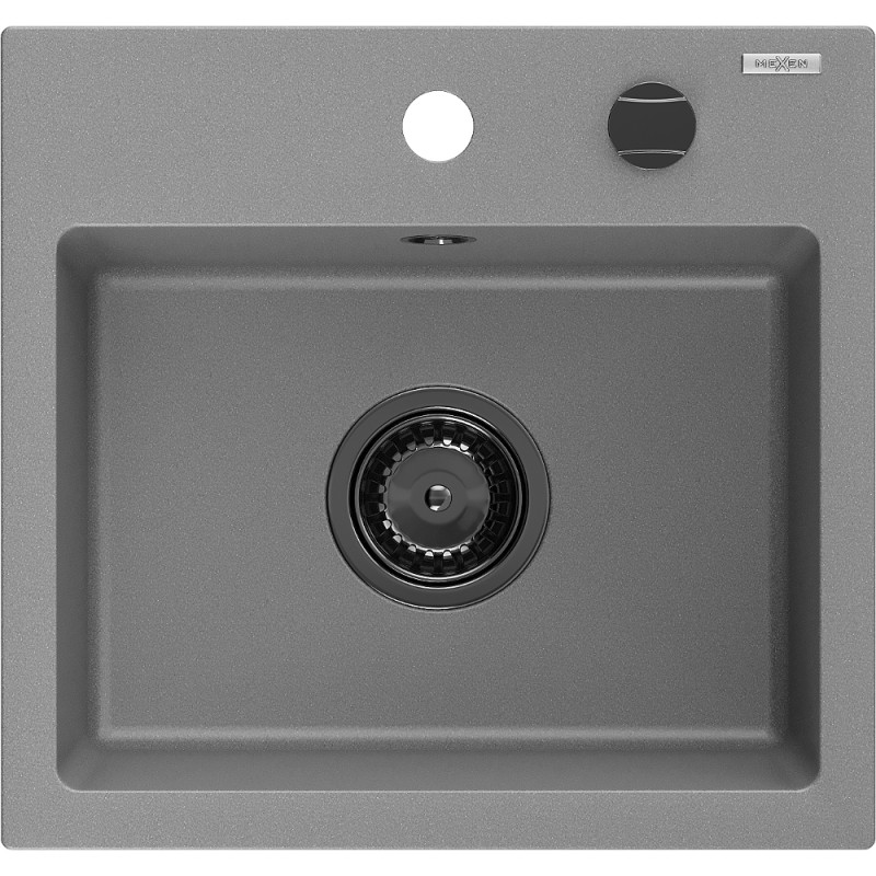 Mexen Milo granito plautuvė 1-kamerinė 435 x 410 mm, pilka, juodas sifonas - 6505441000-71-B