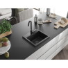 Mexen Milo granitinė vienos talpos kriauklė 435 x 410 mm, juodas/sidabrinis metalikas, juodas sifonas - 6505441000-73-B